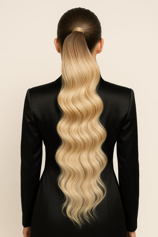 Rubin Extensions Ponytail Echthaar Extensions - Sombre Schoko-Dunkelbraun & Platinblond