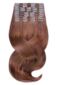 Clip-In Echthaar Extensions Mahagoni-Braun, Deluxe Line, Länge 60 cm, 100% Echthaar – Rubin Extensions®