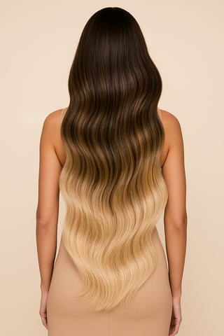 CLIP-IN EXTENSIONS SOMBRE BALAYAGE Schoko-Dunkelbraun & Platinblond Fashion Line