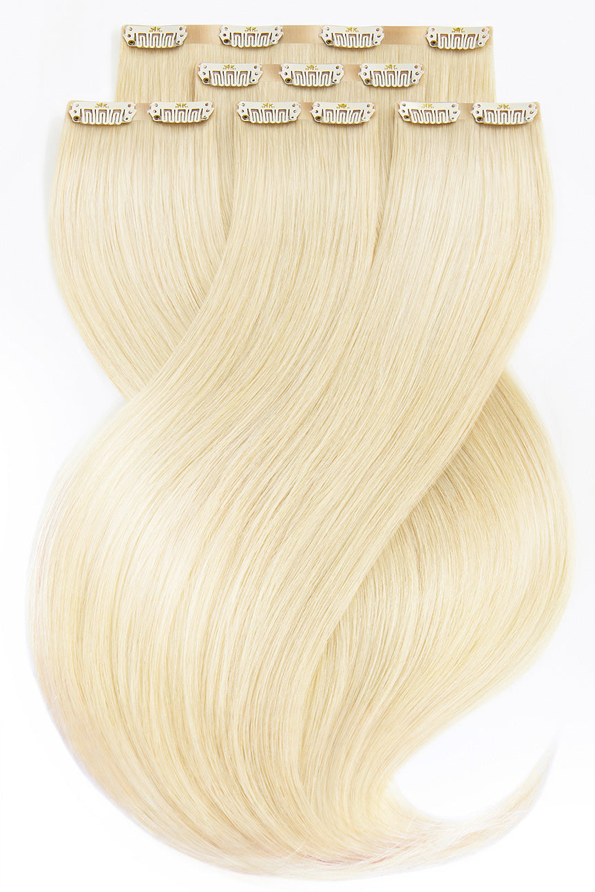 Clip-In Extensions Luxury Diamond Line Platinblond, Vollansicht 30–50 cm, 100% Echthaar – Rubin Extensions®