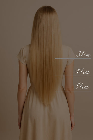 Beeindruckendes Längenresultat am Model mit Tape-In Extensions in Hellbraun-Karamell – Rubin Extensions®