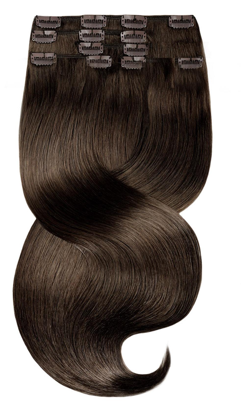 Clip-In Echthaar Extensions Schoko-Dunkelbraun, Fashion Line, 100% Echthaar in Remy Qualität – Rubin Extensions®