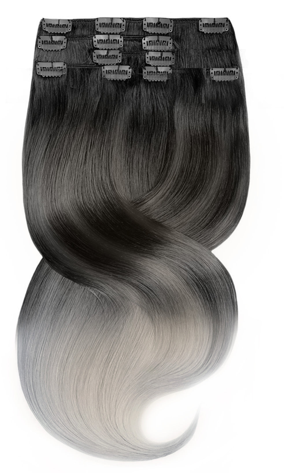 CLIP-IN EXTENSIONS LUXURY  OMBRÉ BALAYAGE Schwarz & Silberblond