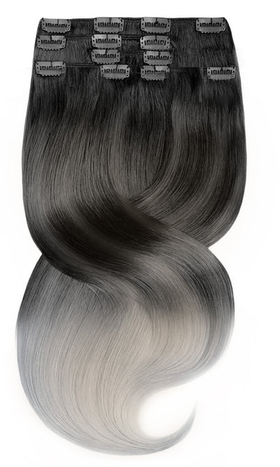 CLIP-IN EXTENSIONS LUXURY  OMBRÉ BALAYAGE Schwarz & Silberblond