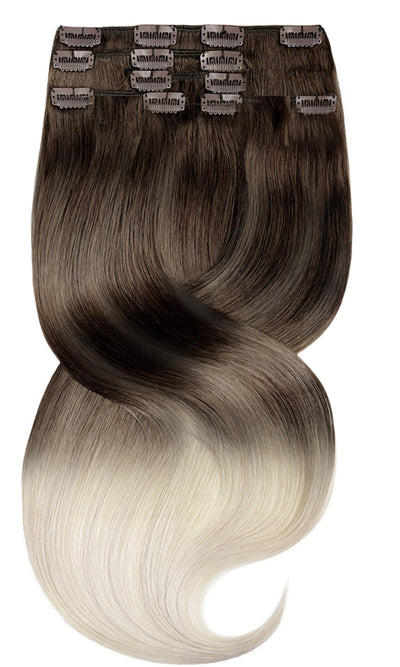 EXTENSIONS À CLIPS BALAYAGE SOMBRE ChocolatFoncé & Blond Platine Fashion Line