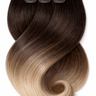 Clip-in Extensions Sombré Balayage in Schoko-Dunkelbraun & Honigblond, Länge 45–50 cm – Rubin Extensions®