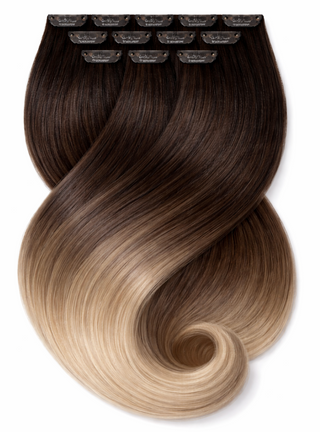 CLIP-IN EXTENSIONS SOMBRÉ BALAYAGE Schoko-Dunkelbraun & Honigblond Fashion Line