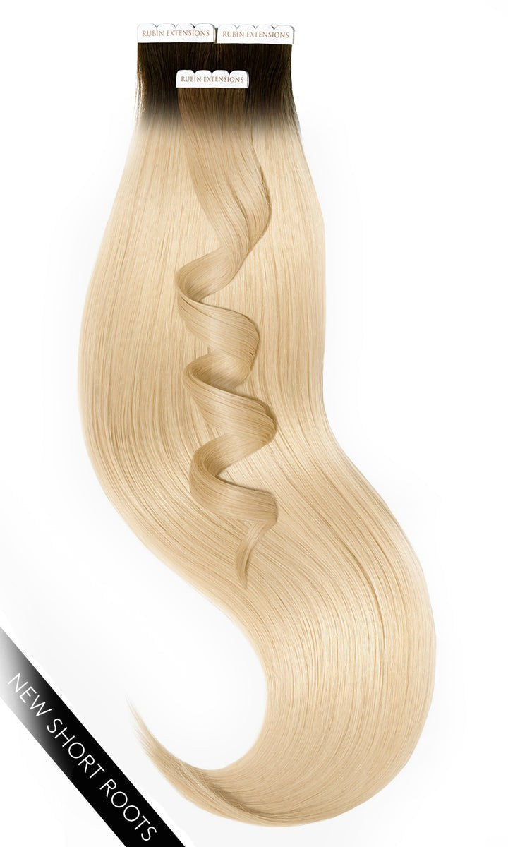 Unsichtbare Tape-in Extensions Invisible Line in Schoko-Dunkelbraun & Honigblond, Remy Qualität Echthaar – Rubin Extensions®