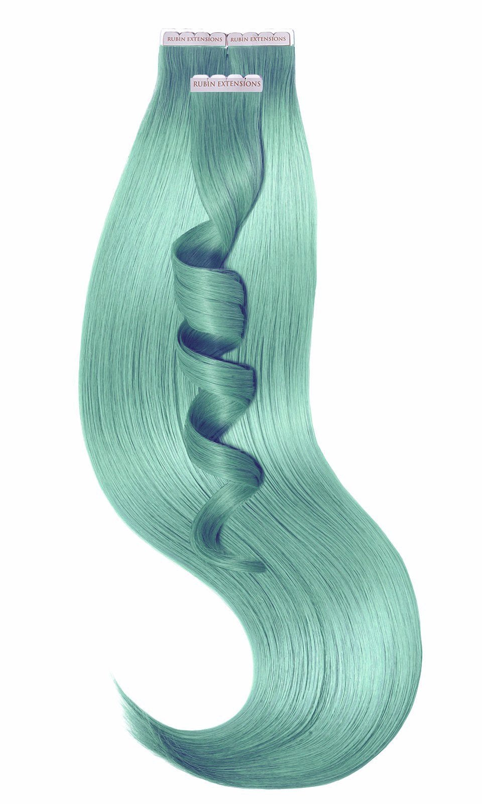 Nahaufnahme der Strähnen in Grün Pastell, Tape-in Extensions Pro Deluxe Pastell Line, 25g Echthaar – Rubin Extensions®