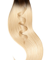 Verpackung der Tape-in Extensions Deluxe Line in Kastanien-Dunkelbraun & Honigblond, 100% Echthaar – Rubin Extensions®