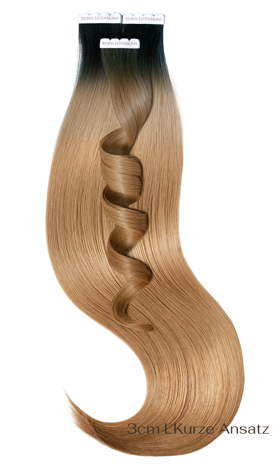 Tape-in Extensions Komplettset in Schwarz & Hellbraun-Karamell, Sombre-Farbverlauf, 100% Echthaar Remy Qualität, Länge 51 cm – Rubin Extensions®
