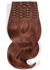 Clip-In Echthaar Extensions Mahagoni-Braun, Deluxe Line, Länge 60 cm, 100% Echthaar – Rubin Extensions®