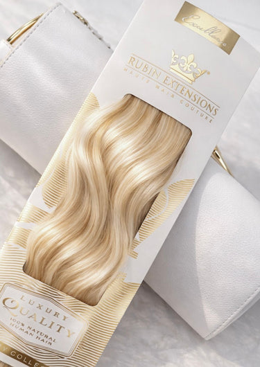 Edle Verpackung der Tape-In Extensions in Hellbraun-Karamell, Invisible Line – Rubin Extensions®