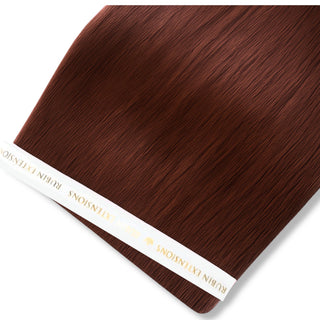 Haartressen - Genius Wefts - Tape-in Mahagonibraun Echthaar Extensions