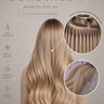 Elegante Verpackung des losen Echthaars in Hellbraun-Karamell, Excellence Line Rohhaar – Rubin Extensions®