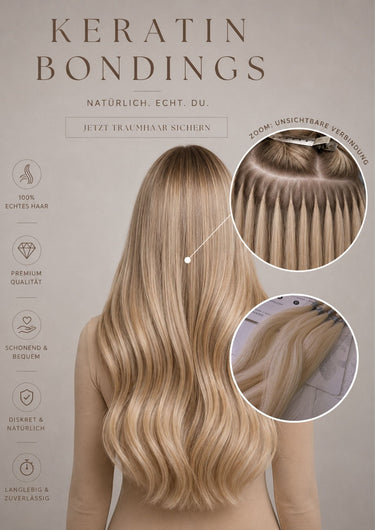 Elegante Verpackung des losen Echthaars in Hellbraun-Karamell, Excellence Line Rohhaar – Rubin Extensions®