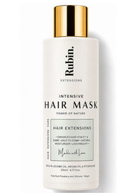 Intensiv-Haarmaske Tiefenpflege 200ml, Frontalansicht der Verpackung für geschmeidiges Echthaar – Rubin Extensions®