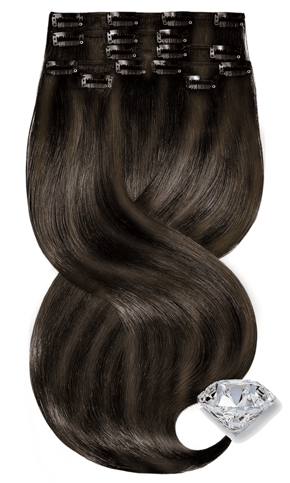 Balayage Clip-in Extensions in Schwarz & Natur-Goldbraun, Diamond Line, 100% Echthaar – Rubin Extensions®