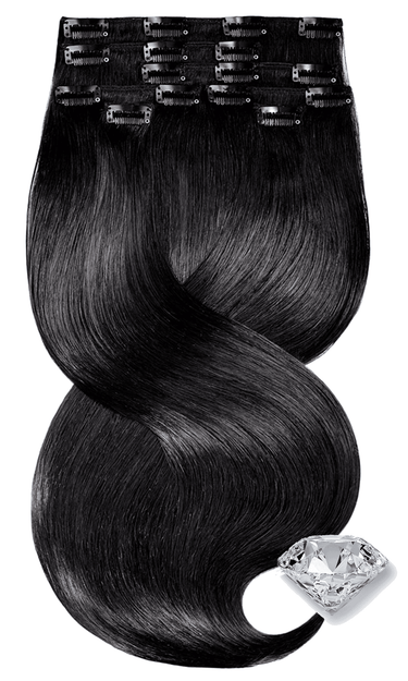 Tressen-Set der Clip-in Extensions Pure Diamond Line in Schwarz, glänzendes Remy-Echthaar – Rubin Extensions®