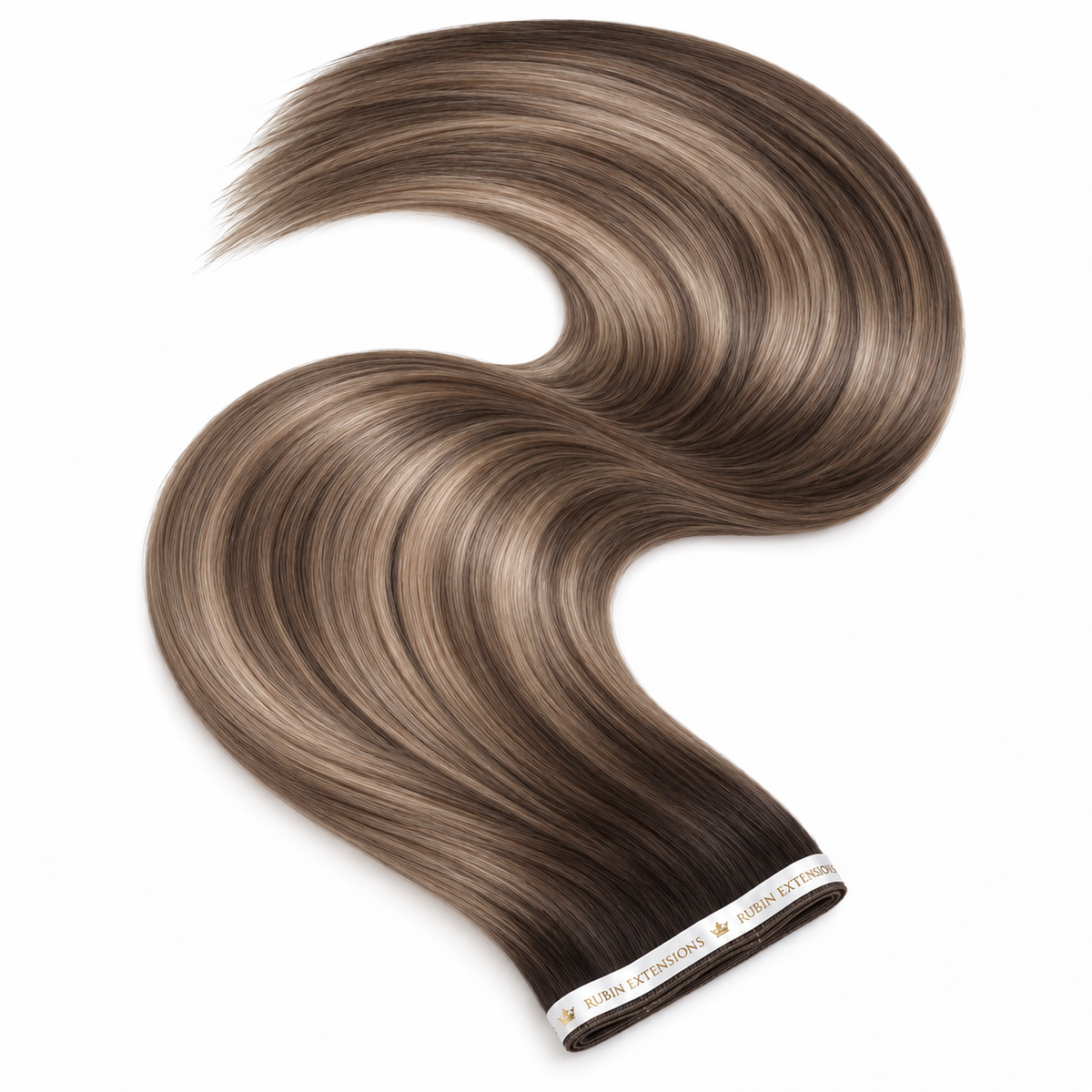 Genius Wefts Tape-in Echthaar Extensions in Luis Velvet Brown – geschwungene Haartresse, Premium Line – Rubin Extensions®