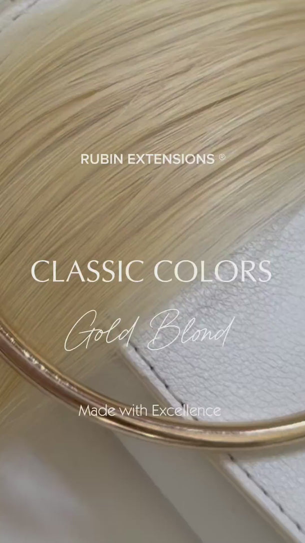 Rubin Extensions – Echthaar-Farbmuster in Goldblond