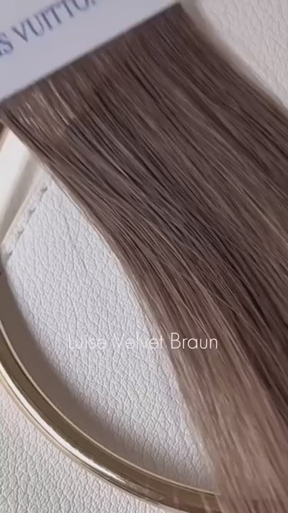 Rubin Extensions – Produktverpackung L. Velvet Brown Nahtlose Genius Wefts