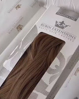Rubin Extensions – Produktverpackung Honigblond & Silberblond Clip-in Haarverlängerung