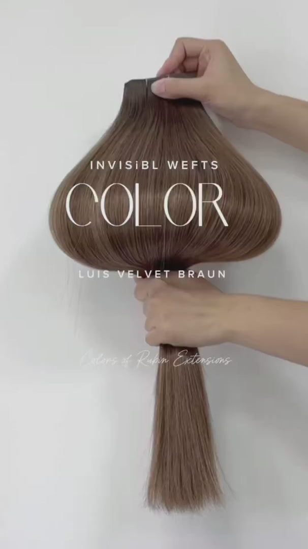Nahaufnahme Farbprobe L. Velvet Brown für Genius Weft Extensions
