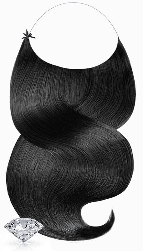 Halo One-Piece Haarteil in Schwarz, unsichtbares Echthaarband, Diamond Line – Rubin Extensions®