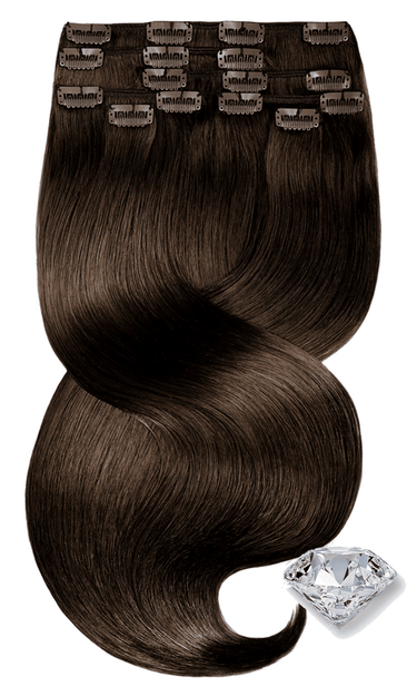 Invisible Clip-In Extensions Schoko-Dunkelbraun, Vollansicht 30–50 cm, 100% Echthaar – Rubin Extensions®