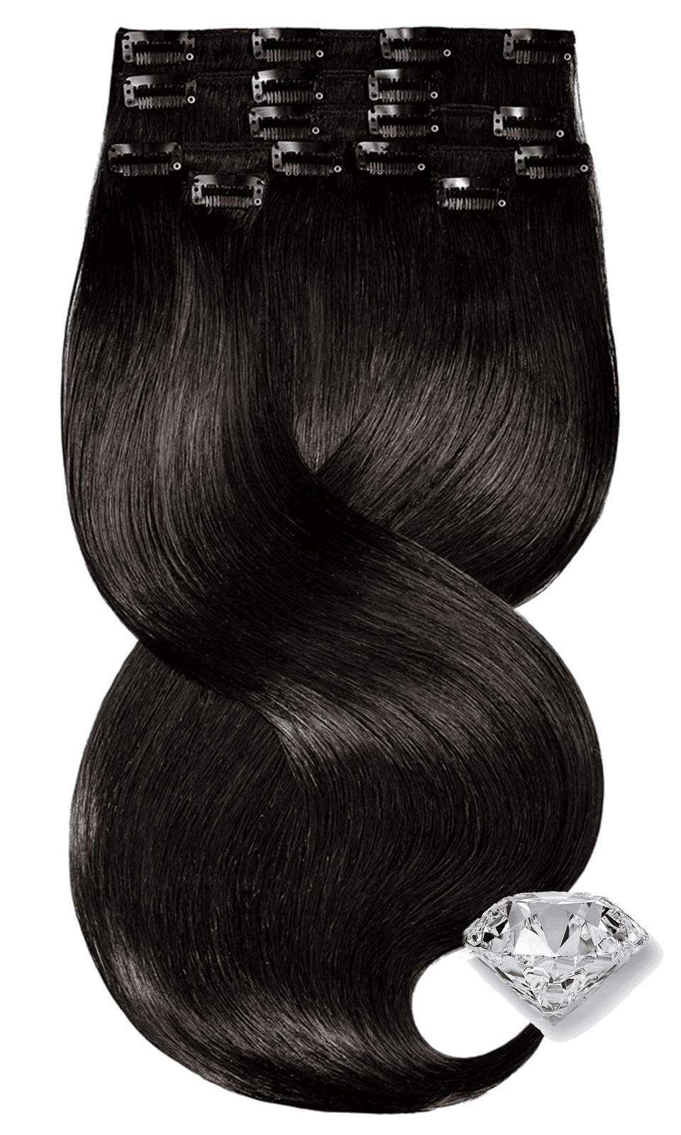 Invisible Clip-In Extensions Schwarz-Braun, Vollansicht 30–50 cm, 100% Echthaar – Rubin Extensions®