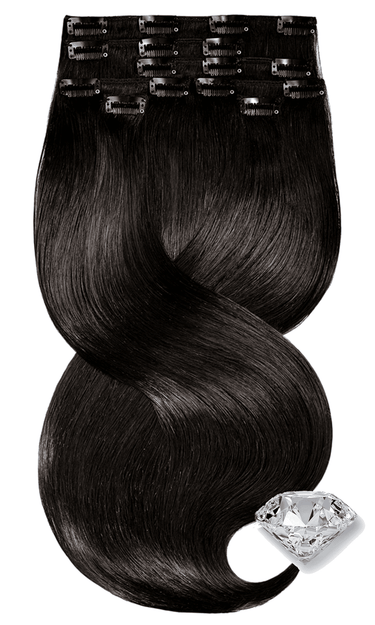 Invisible Clip-In Extensions Schwarz-Braun, Vollansicht 30–50 cm, 100% Echthaar – Rubin Extensions®