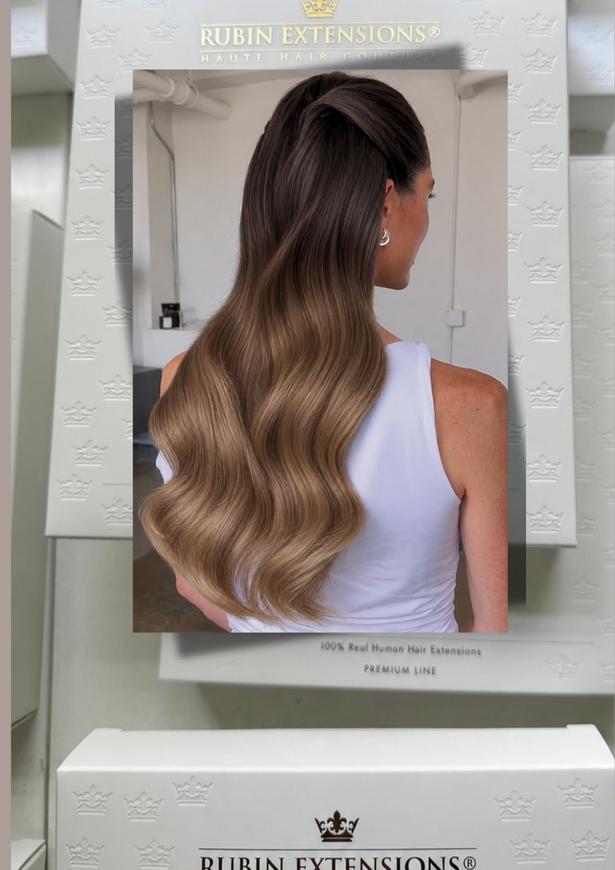 Nahaufnahme des Haaransatzes, Clip-in Extensions Rich Chocolate, Remy Qualität – Rubin Extensions®
