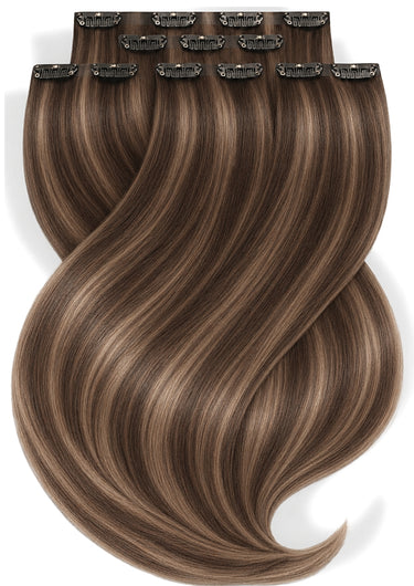 Balayage Wellen im Sonnenlicht, Clip-in Extensions Natur-Goldbraun & Hellbraun-Karamell – Rubin Extensions®