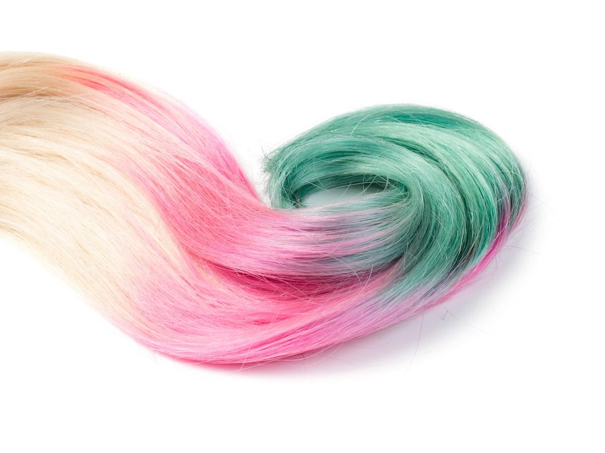 OMBRÉ LINE Hellblond & Pink & Grün Clip-in Haarverlängerung 