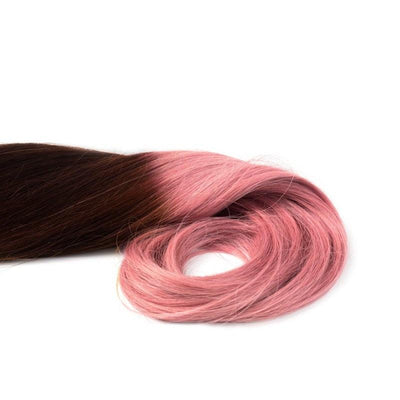Ombre Kastanien-Dunkelbraun & Pink Clip-in Haarverlängerung 