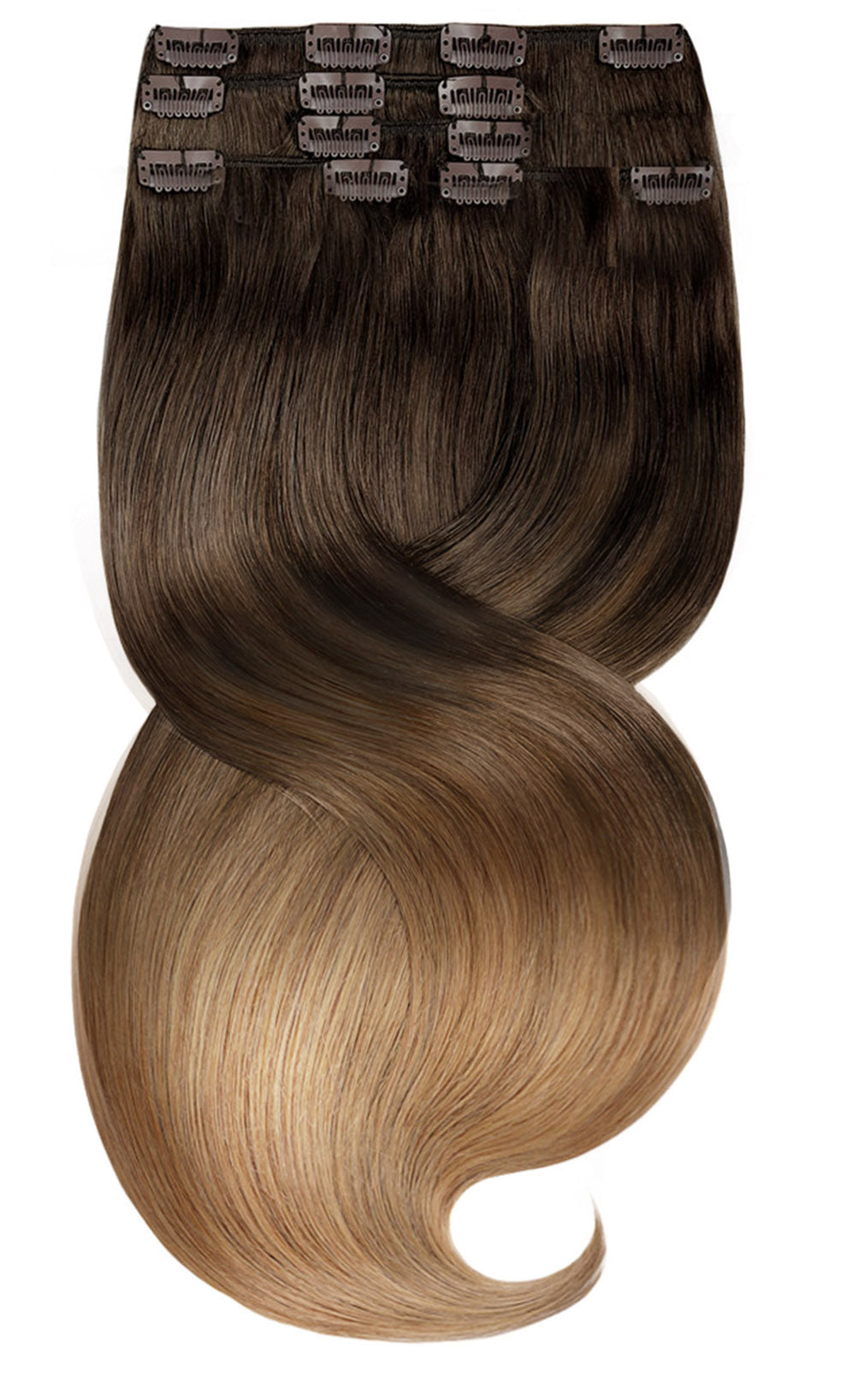 CLIP IN EXTENSIONS OMBRÉ BALAYAGE Schoko-Dunkelbraun & Hellbraun-Karamell