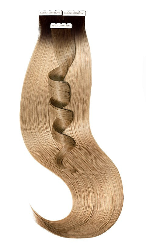 EXTENSION TAPE-IN CAPELLI VERI, cioccolato-castano scuro e castano chiaro-caramello
