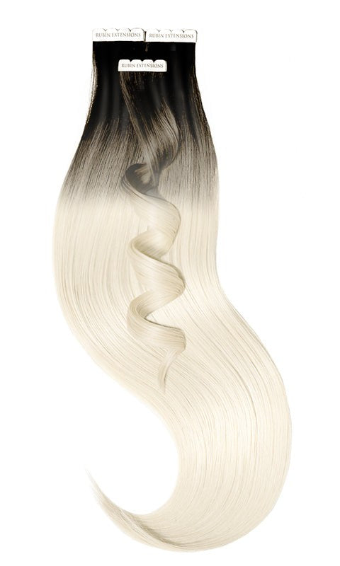 RALLONGES TAPE-IN REAL HAIR SOMBRE BALAYAGES, châtain noir & blond platine