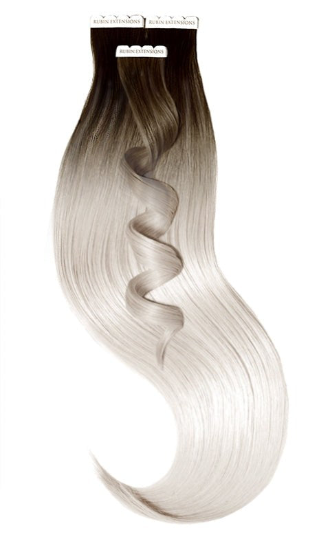 TAPE-IN EXTENSIONS ECHTHAAR  SOMBRÉ-Balayages, Schoko-Dunkelbraun & Silberblond