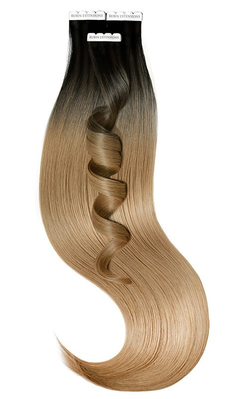 EXTENSION TAPE-IN CAPELLI VERI SOMBRE BALAYAGES, Nero e Marrone Chiaro-Caramello