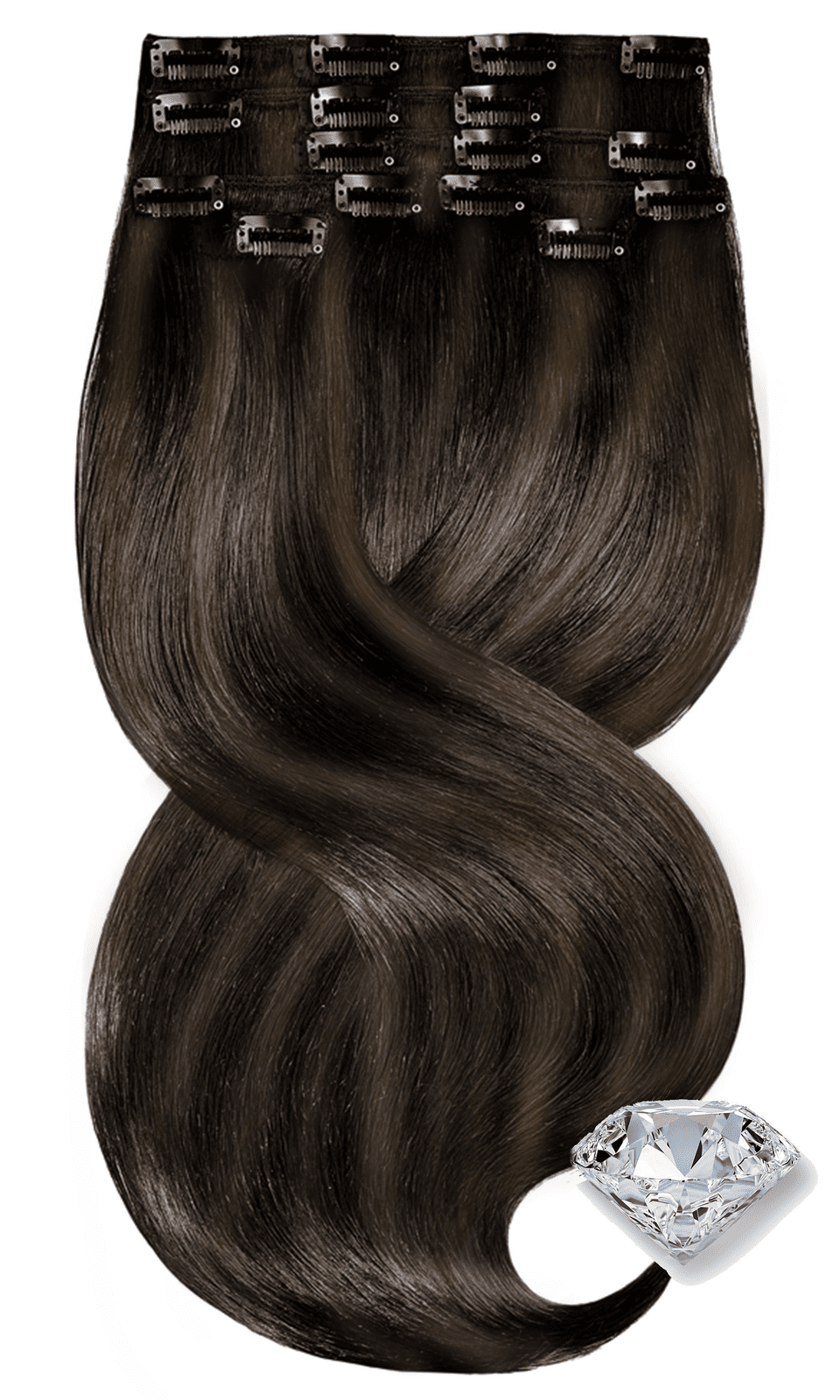 Balayage Clip-in Hair Extensions - PURE DIAMONDS LINE Schwarz & Natur-Goldbraun